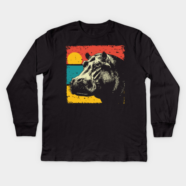 Colorful Hippo Face Pop Art for Zoo Lovers Kids Long Sleeve T-Shirt by TuncGK