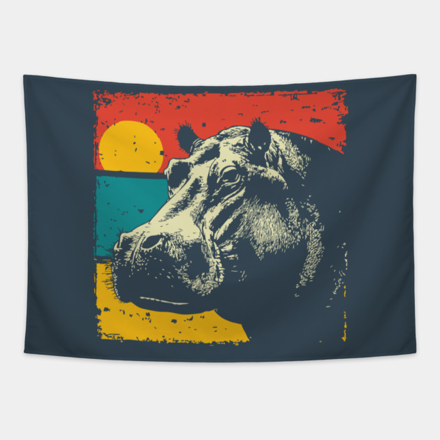 Colorful Hippo Face Pop Art for Zoo Lovers Tapestry by TuncGK