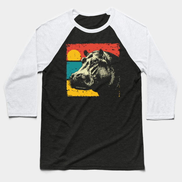 Colorful Hippo Face Pop Art for Zoo Lovers Baseball T-Shirt by TuncGK