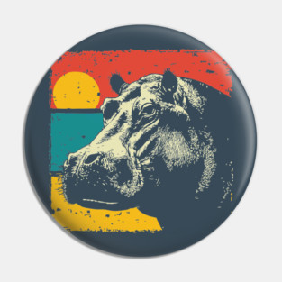 Colorful Hippo Face Pop Art for Zoo Lovers Pin
