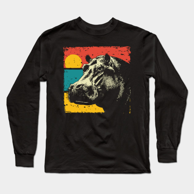 Colorful Hippo Face Pop Art for Zoo Lovers Long Sleeve T-Shirt by TuncGK
