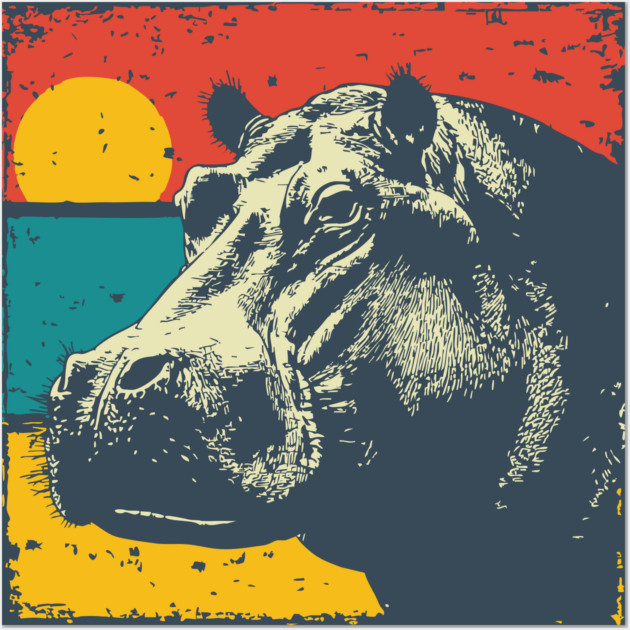 Colorful Hippo Face Pop Art for Zoo Lovers Wall Art by TuncGK