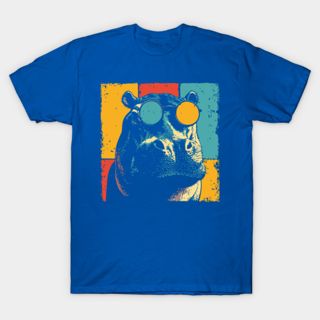 Funny Hipster Hippo with Sunglasses Pop Art T-Shirt by TuncGK