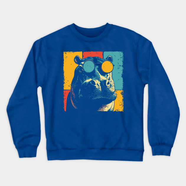 Funny Hipster Hippo with Sunglasses Pop Art Crewneck Sweatshirt by TuncGK
