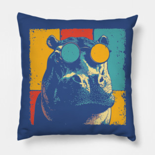 Funny Hipster Hippo with Sunglasses Pop Art Pillow