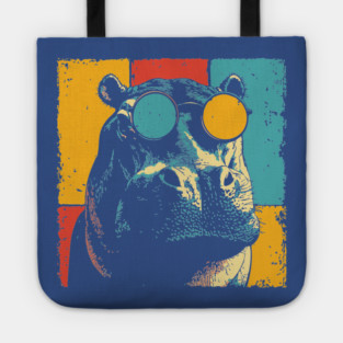 Funny Hipster Hippo with Sunglasses Pop Art Tote