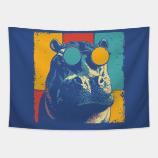 Funny Hipster Hippo with Sunglasses Pop Art Tapestry