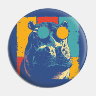 Funny Hipster Hippo with Sunglasses Pop Art Pin