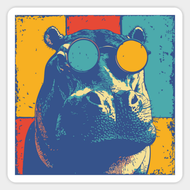 Funny Hipster Hippo with Sunglasses Pop Art Magnet by TuncGK