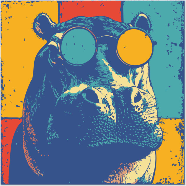 Funny Hipster Hippo with Sunglasses Pop Art Wall Art by TuncGK