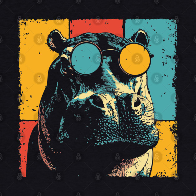 Funny Hipster Hippo with Sunglasses Pop Art by TuncGK