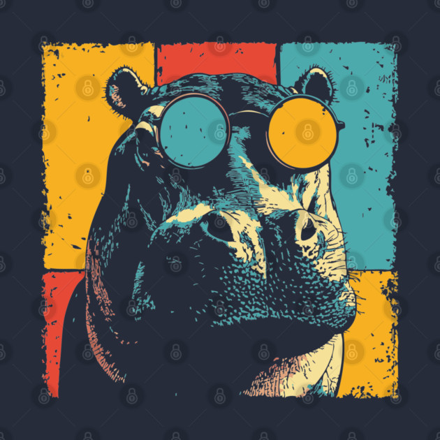 Funny Hipster Hippo with Sunglasses Pop Art by TuncGK