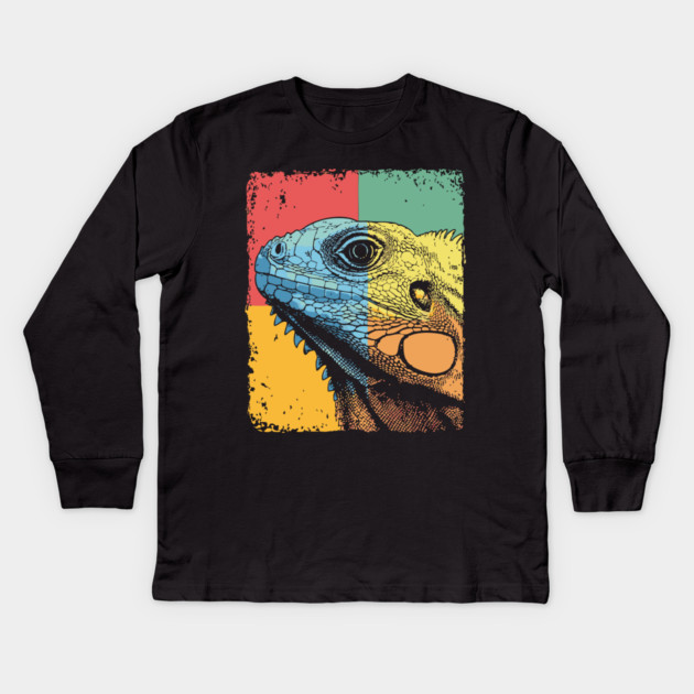 Colorful Iguana Pop Art | Cool Lizard for Kids Kids Long Sleeve T-Shirt by TuncGK