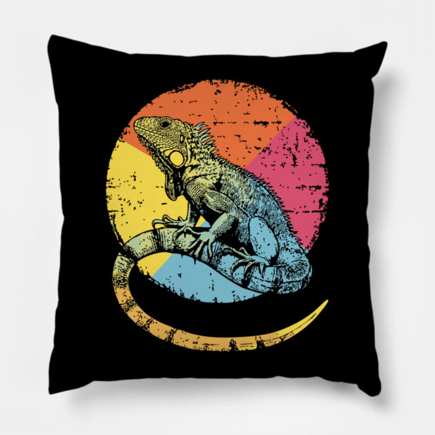 Artistic Iguana Retro Pop Art | Circle Lizard Design Pillow by TuncGK