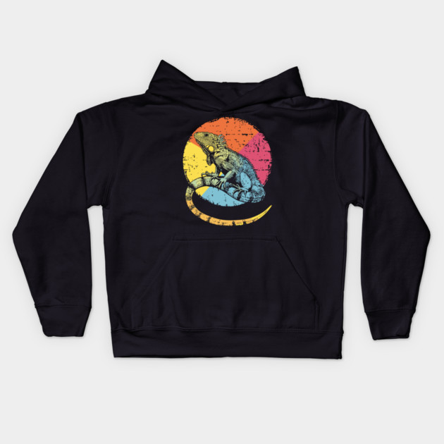 Artistic Iguana Retro Pop Art | Circle Lizard Design Kids Hoodie by TuncGK