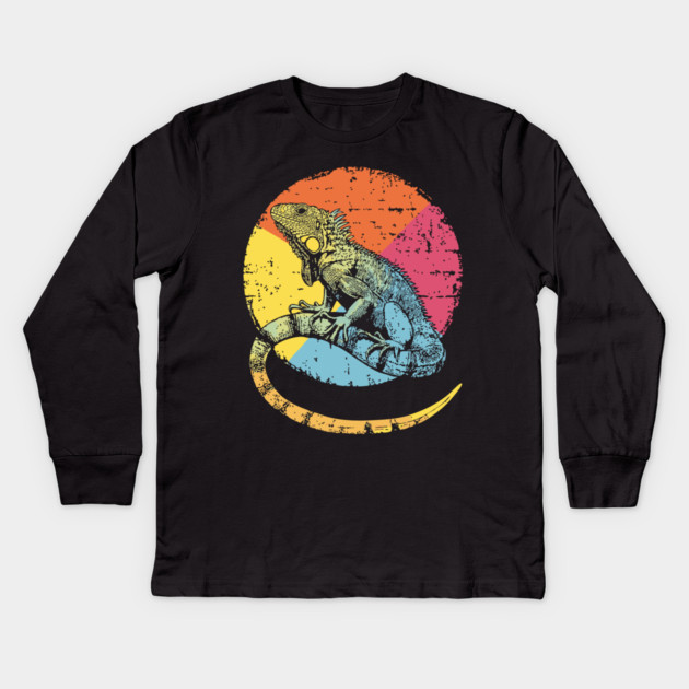 Artistic Iguana Retro Pop Art | Circle Lizard Design Kids Long Sleeve T-Shirt by TuncGK