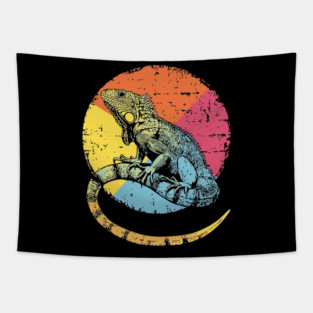 Artistic Iguana Retro Pop Art | Circle Lizard Design Tapestry