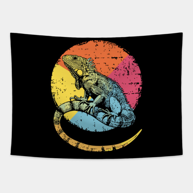 Artistic Iguana Retro Pop Art | Circle Lizard Design Tapestry by TuncGK