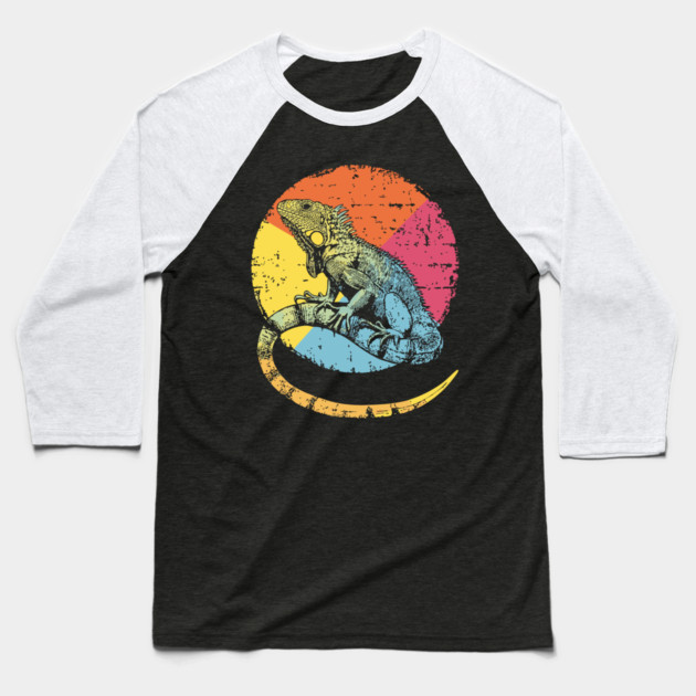Artistic Iguana Retro Pop Art | Circle Lizard Design Baseball T-Shirt by TuncGK