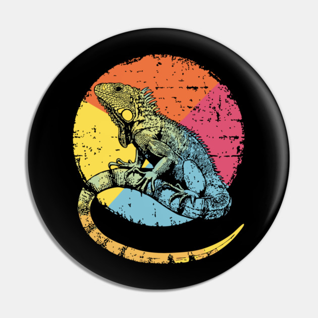Artistic Iguana Retro Pop Art | Circle Lizard Design Pin by TuncGK