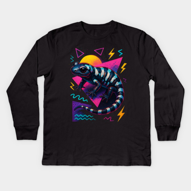 Retro Neon Marbled Salamander Kids Long Sleeve T-Shirt by Reptiq's Store