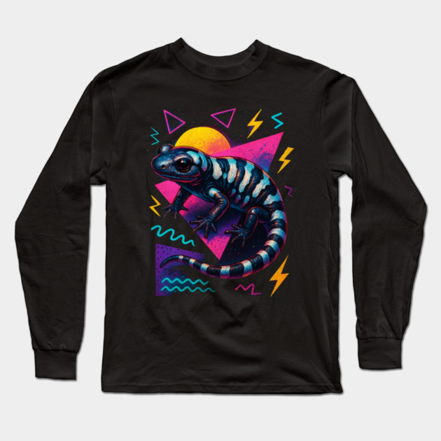 Retro Neon Marbled Salamander Long Sleeve T-Shirt by Reptiq's Store