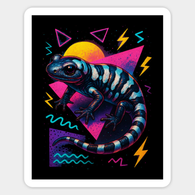 Retro Neon Marbled Salamander Magnet by Reptiq's Store