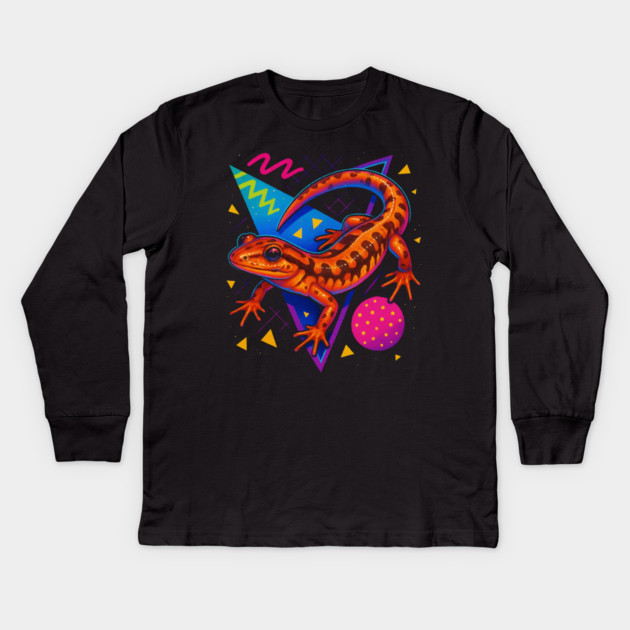Retro Neon Southern Two-lined Salamander Kids Long Sleeve T-Shirt by Reptiq's Store