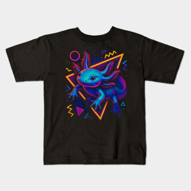 Retro Neon Axolotl Kids T-Shirt by Reptiq's Store