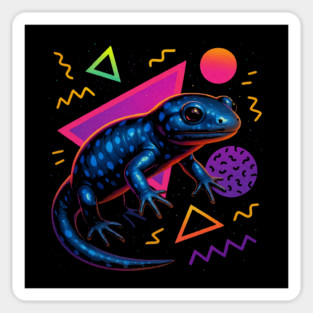 Retro Neon Blue Spotted Salamander Magnet