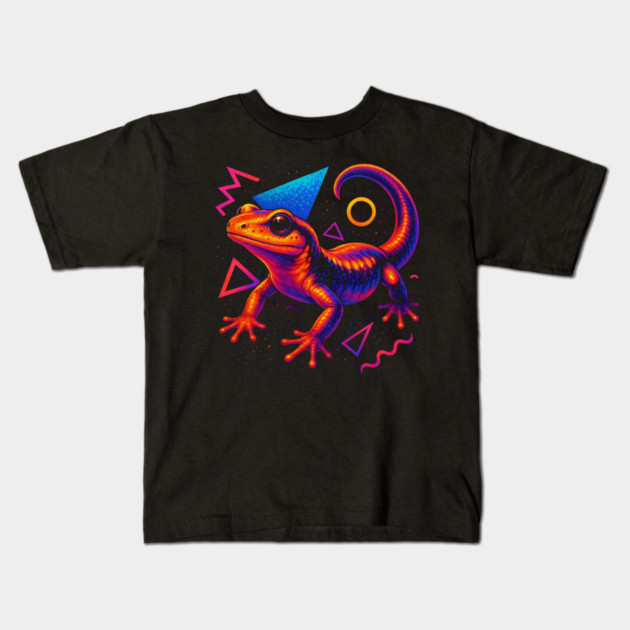 Retro Neon Ensatina Salamander Kids T-Shirt by Reptiq's Store