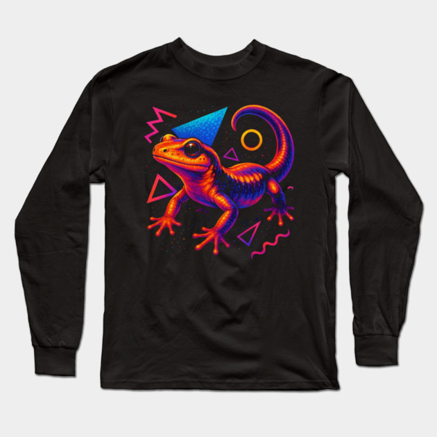 Retro Neon Ensatina Salamander Long Sleeve T-Shirt by Reptiq's Store