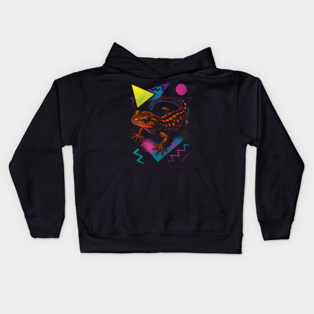 Retro Neon Dusky Salamander Kids Hoodie by Reptiq's Store