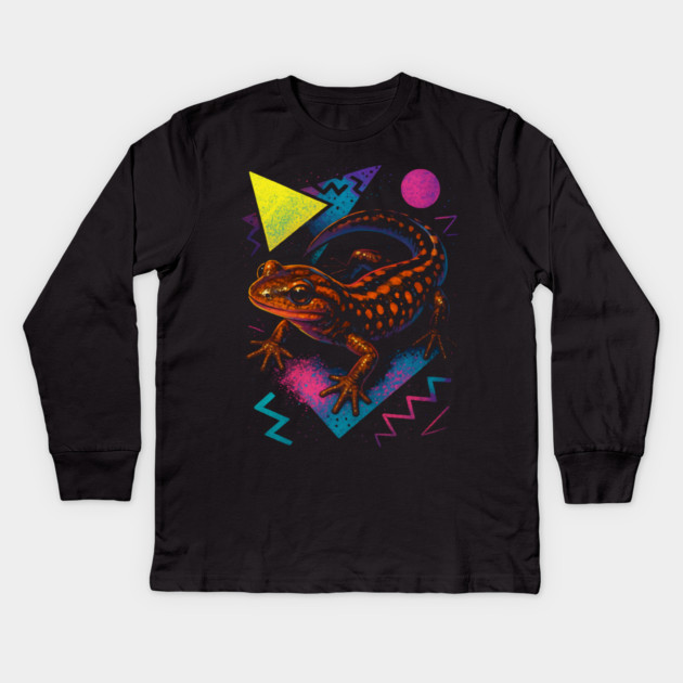 Retro Neon Dusky Salamander Kids Long Sleeve T-Shirt by Reptiq's Store