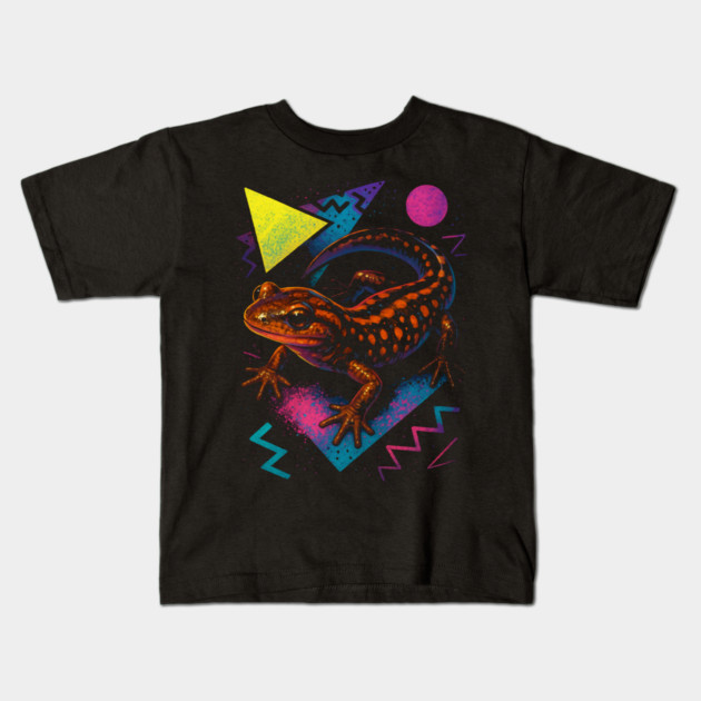 Retro Neon Dusky Salamander Kids T-Shirt by Reptiq's Store
