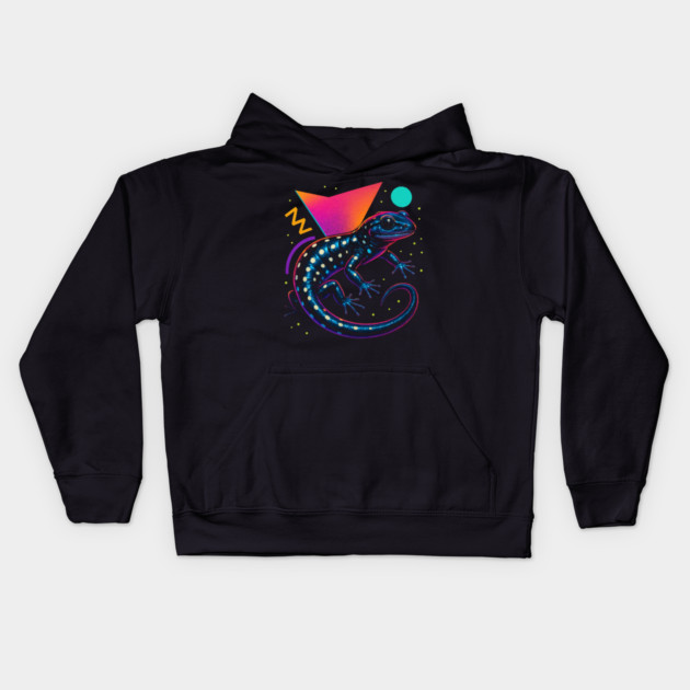 Retro Neon Slimy Salamander Kids Hoodie by Reptiq's Store