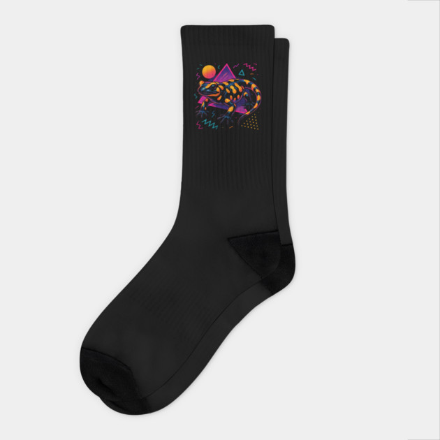 Retro Neon Fire Salamander Socks by Reptiq's Store