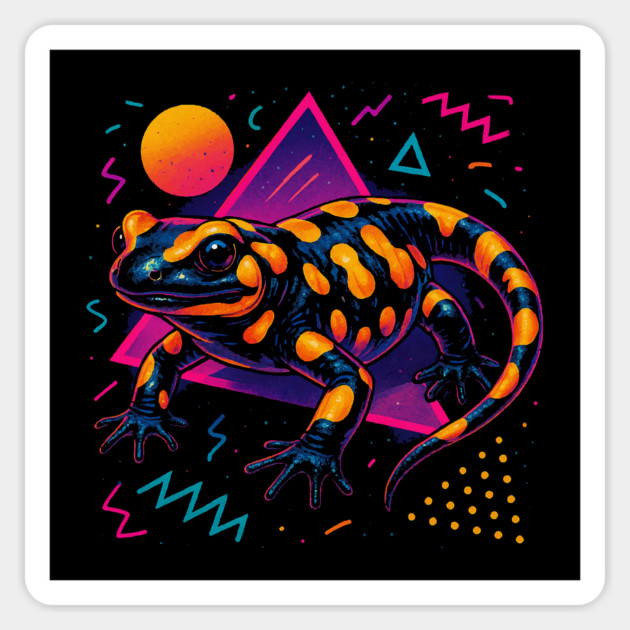 Retro Neon Fire Salamander Magnet by Reptiq's Store