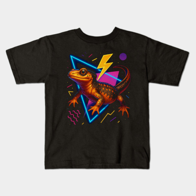 Retro Neon Spanish Ribbed Newt Kids T-Shirt by Reptiq's Store