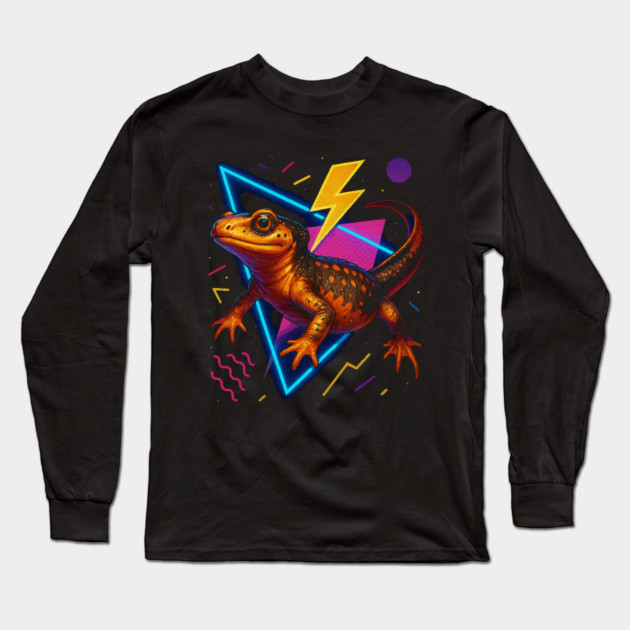 Retro Neon Spanish Ribbed Newt Long Sleeve T-Shirt by Reptiq's Store