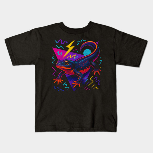 Retro Neon Paddle-tail Newt Kids T-Shirt by Reptiq's Store