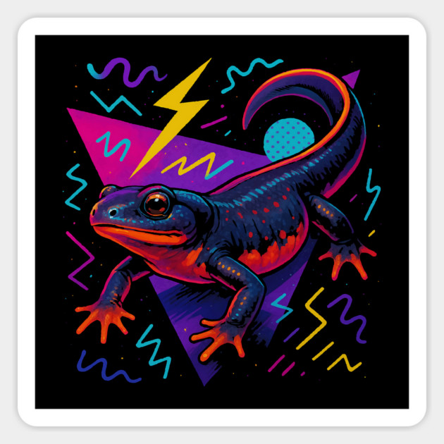 Retro Neon Paddle-tail Newt Magnet by Reptiq's Store