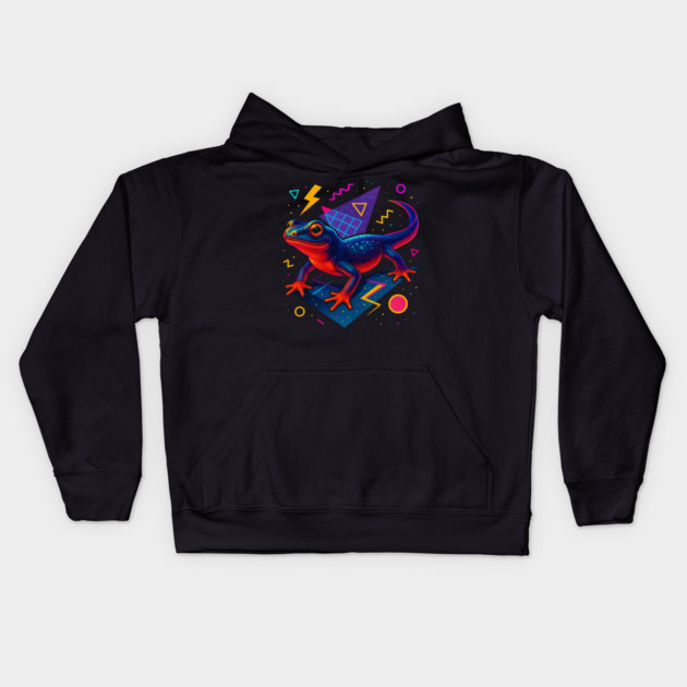 Retro Neon Fire Bellied Newt Kids Hoodie by Reptiq's Store