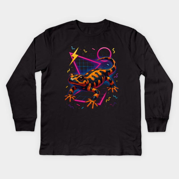Retro Neon Iranian Kaiser Newt Kids Long Sleeve T-Shirt by Reptiq's Store