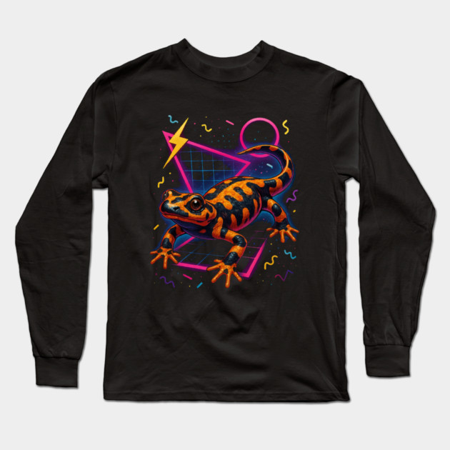 Retro Neon Iranian Kaiser Newt Long Sleeve T-Shirt by Reptiq's Store