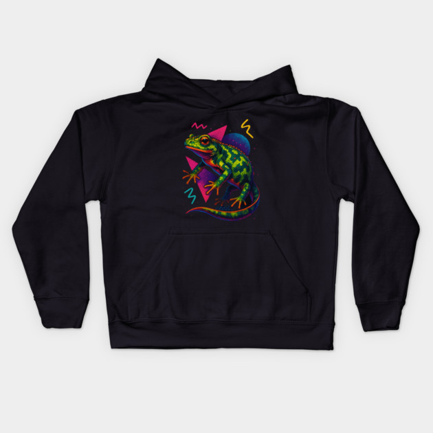 Retro Neon Marbled Newt Kids Hoodie by Reptiq's Store