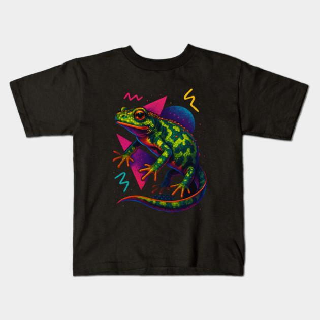 Retro Neon Marbled Newt Kids T-Shirt by Reptiq's Store
