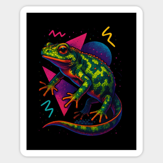 Retro Neon Marbled Newt Magnet by Reptiq's Store