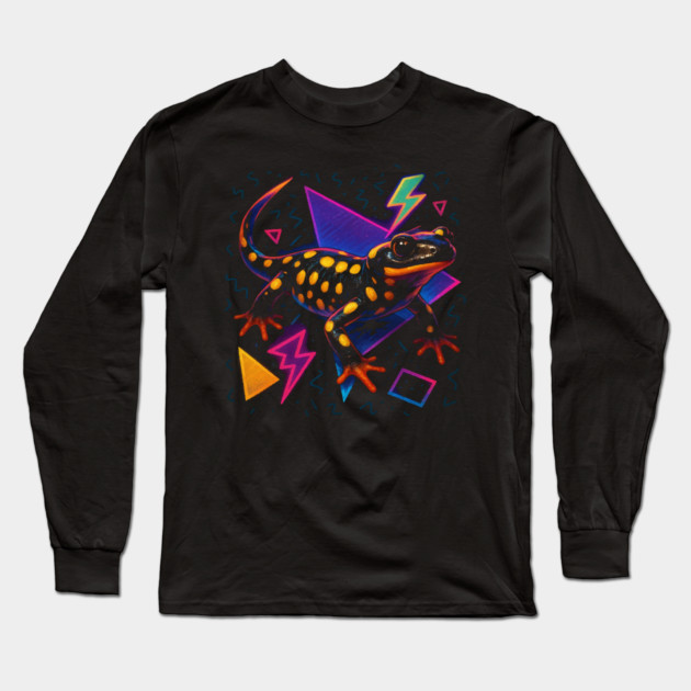Retro Neon Lake Urmia Newt Long Sleeve T-Shirt by Reptiq's Store