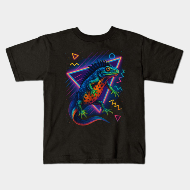 Retro Neon Crested Newt Kids T-Shirt by Reptiq's Store